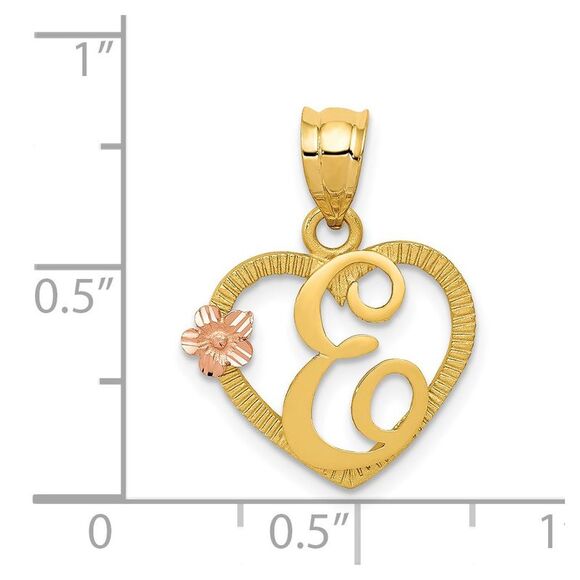 14k Two Tone Gold Grace Collection 15mm Heart Initial E Pendant - Picture 4 of 5